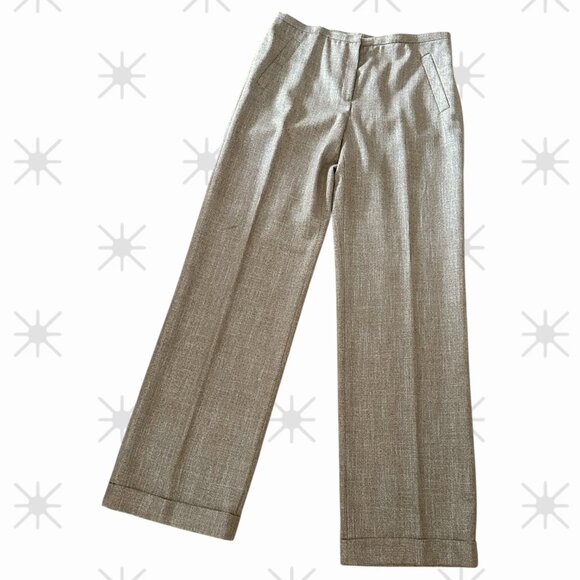 Lafayette 148 Gates Flecked Tweed Pants Straight Tan / Brown - Size 12 - Picture 1 of 2